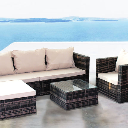PX12- Rattan Patio Furniture Set Wicker Sofa Cushioned Sectional Furniture Set Garden Patio Sofa Set (4 Pieces, Brown) - Likeshoppe 