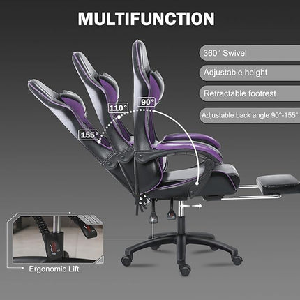 PM1- Ergonomic Gaming Chair for Adults, Comfortable Computer Chair for Heavy People, Adjustable Height Office Desk Chair with Wheels, Breathable Leather Video Game Chairs - Likeshoppe 