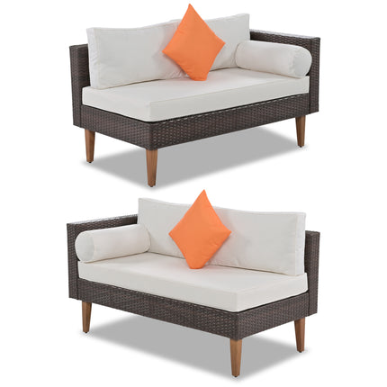 PX6- 4-pieces Outdoor Wicker Sofa Set;  Patio Furniture with Colorful Pillows;  L-shape sofa set;  Gray cushions and Black Rattan - Likeshoppe 