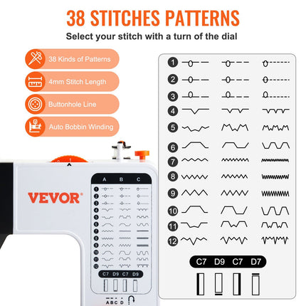 PN2- VEVOR Sewing Machine 38 Stitches Extension Table Pedal Accessory for Home DIY - Likeshoppe 
