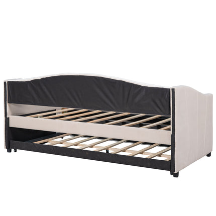 U3-Upholstered Daybed Sofa Bed Twin Size With Trundle Bed and Wood Slat - Likeshoppe 