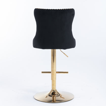 BS3- Furniture,Golden Swivel Velvet Barstools Adjusatble Seat Height from 25-33 Inch, Modern Upholstered Bar Stools with Backs Comfortable Tufted for Home Pub and Kitchen Island - Likeshoppe 