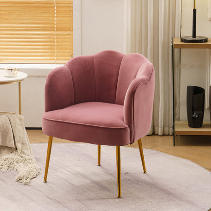 AC1- Shell Shape Velvet Fabric Armchair Accent Chair With Gold Legs For Living Room Bedroom - Likeshoppe 