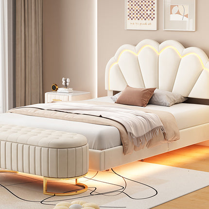 BR1- 2-Pieces Bedroom Sets Full Size Upholstered LED Platform Bed with Storage Ottoman-Velvet - Likeshoppe 