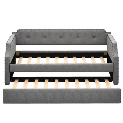 U4-Upholstered Daybed with Trundle;  Wood Slat Support; Upholstered Frame Sofa Bed ;  Twin - Likeshoppe 