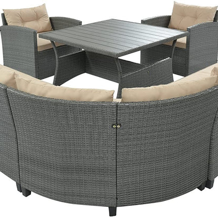 PX14- 6-Piece Outdoor Wicker Sofa Set, Patio Rattan Dinning Set, Sectional Sofa with Thick Cushions and Pillows, Plywood Table Top, For Garden, Yard, Deck - Likeshoppe 