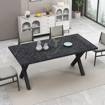 DT2- (TABLE ONLY) 70.87\"Modern Square Dining Table with Printed  Marble Table Top+ X-Shape Table Leg - Likeshoppe 