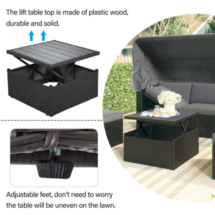 PX2- Outdoor Patio Rectangle Daybed with Retractable Canopy, Wicker Furniture Sectional Seating with Washable Cushions, Backyard, Porch - Likeshoppe 