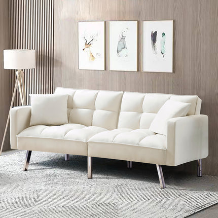 U7- SOFA SLEEPER Beige VELVET WITH 2 PILLOWS - Likeshoppe 