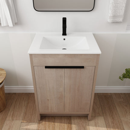 PT3- Freestanding Bathroom Vanity with White Ceramic Sink & 2 Soft-Close Cabinet Doors ((KD-PACKING); BVB02424PLO-G-BL9060B) - Likeshoppe 