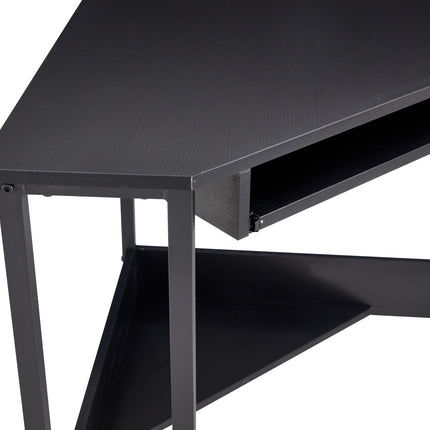 PW1- Triangle Computer Desk; Corner Desk With Smooth Keyboard Tray& Storage Shelves ; Compact Home Office; Small Desk With Sturdy Steel Frame As Workstation For Small Space; BLACK; 28.34''L 24''W 30.11''H - Likeshoppe 
