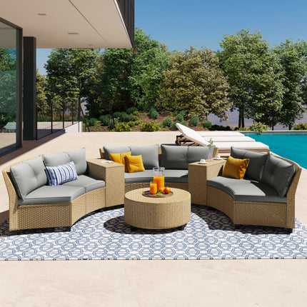 PX3- 6 - Person Fan-shaped Rattan Suit Combination with Cushions and Table,Suitable for Garden - Likeshoppe 