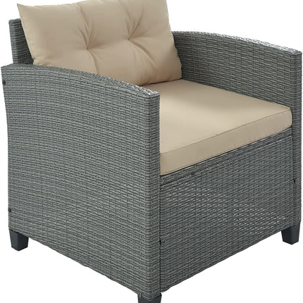PX14- 6-Piece Outdoor Wicker Sofa Set, Patio Rattan Dinning Set, Sectional Sofa with Thick Cushions and Pillows, Plywood Table Top, For Garden, Yard, Deck - Likeshoppe 