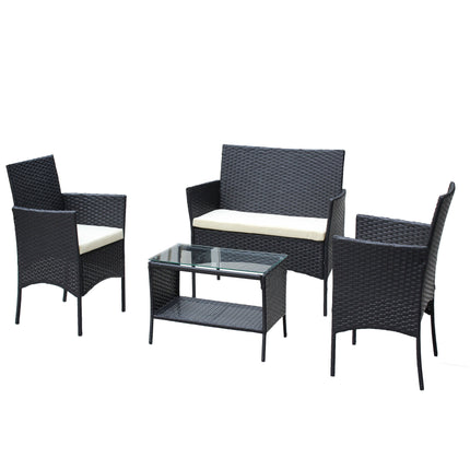 PX5- 4 PC Rattan Patio Furniture Set Outdoor Patio Cushioned Seat Wicker Sofa - Likeshoppe 