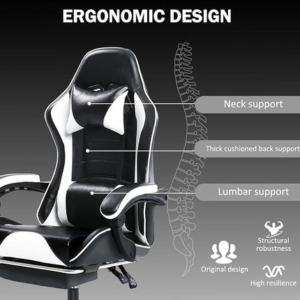 PM1- Ergonomic Gaming Chair for Adults, Comfortable Computer Chair for Heavy People, Adjustable Height Office Desk Chair with Wheels, Breathable Leather Video Game Chairs - Likeshoppe 