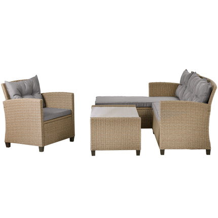 PX11- Outdoor;  Patio Furniture Sets;  4 Piece Conversation Set Wicker Ratten Sectional Sofa with Seat Cushions - Likeshoppe 