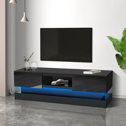 TV5- 63inch BLACK morden TV Stand with LED Lights,high glossy front TV Cabinet,can be assembled in Lounge Room, Living Room or Bedroom,color:BLACK - Likeshoppe 