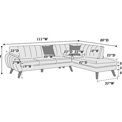 S7- Contemporary 2-Pcs Sectional Set Living Room Furniture Dark Gray Velvet Couch Left Facing Sofa, Right Facing Chaise Plush Cushion - Likeshoppe 