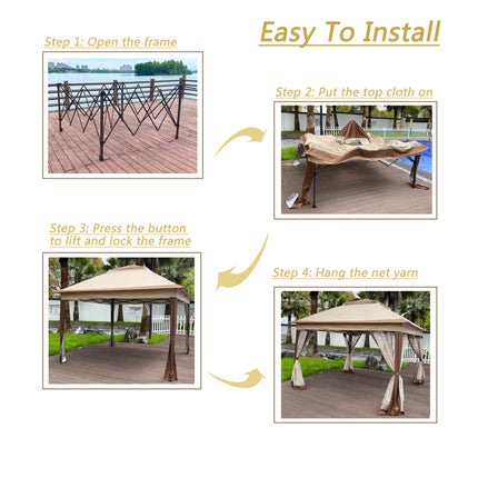 AG10- Outdoor 11x 11Ft Pop Up Gazebo Canopy With Removable Zipper Netting; 2-Tier Soft Top Event Tent; Suitable For Patio Backyard Garden Camping Area; Coffee - Likeshoppe 