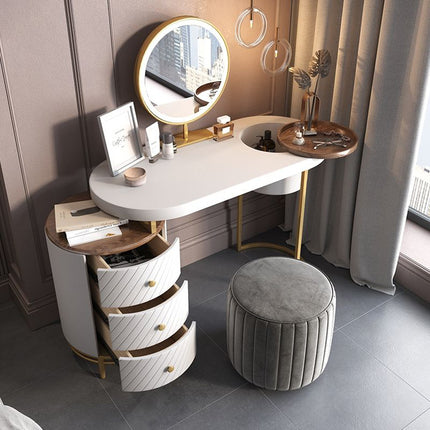 PH1- Modern Makeup Vanity Table With LED Lighted Mirror;  Dressing Table with Movable Tray Top;  4 Solid Wood Drawer;  Without Stool;  43\" - Likeshoppe 