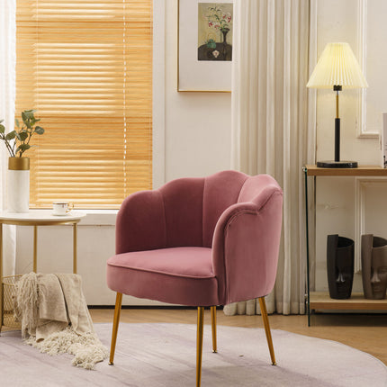 AC1- Shell Shape Velvet Fabric Armchair Accent Chair With Gold Legs For Living Room Bedroom - Likeshoppe 