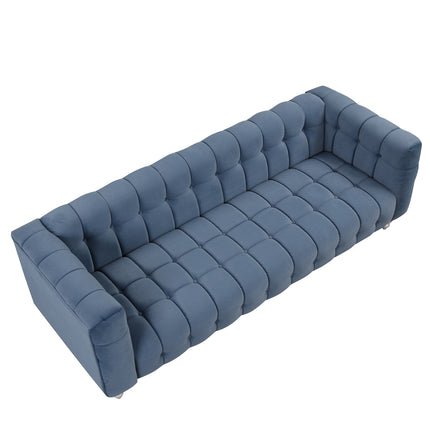 F8- 89" Modern Sofa Dutch Fluff Upholstered sofa with solid wood legs, buttoned tufted backrest,blue - Likeshoppe 