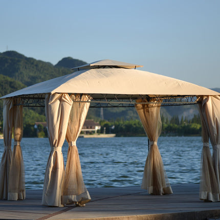 AG19- Double Tiered Grill Canopy;  Outdoor BBQ Gazebo Tent with UV Protection;  Beige - Likeshoppe 