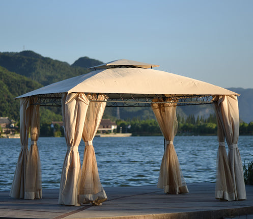 AG19- Double Tiered Grill Canopy;  Outdoor BBQ Gazebo Tent with UV Protection;  Beige - Likeshoppe 
