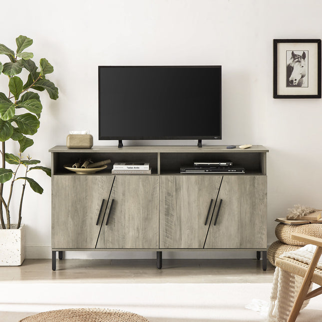 TV3- Farmhouse style TV Stand;  TV station with storage and open drawers;  entertainment center console table;  living room media furniture.(Grey; 58''W*23.6''D*31.5''H) - Likeshoppe 