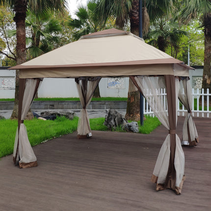 AG10- Outdoor 11x 11Ft Pop Up Gazebo Canopy With Removable Zipper Netting; 2-Tier Soft Top Event Tent; Suitable For Patio Backyard Garden Camping Area; Coffee - Likeshoppe 