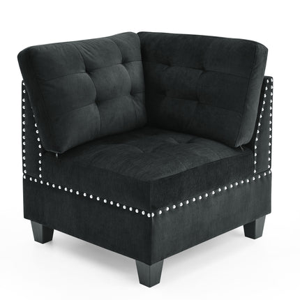 U shape Modular Sectional Sofa; DIY Combination; includes Four Single Chair and Two Corner; Black Velvet - Likeshoppe 