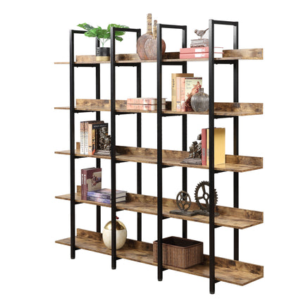 BC1- 5 Tier Bookcase Home Office Open Bookshelf, Vintage Industrial Style Shelf with Metal Frame, MDF Board - Likeshoppe 