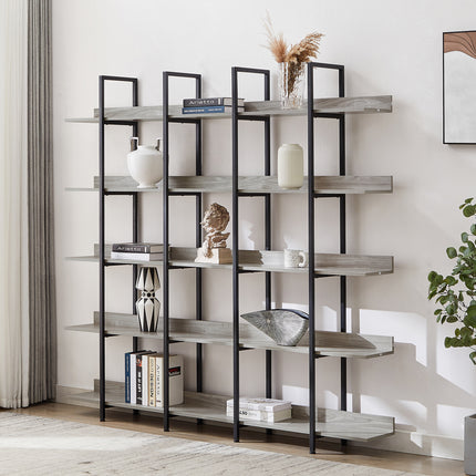 BC1- 5 Tier Bookcase Home Office Open Bookshelf, Vintage Industrial Style Shelf with Metal Frame, MDF Board - Likeshoppe 