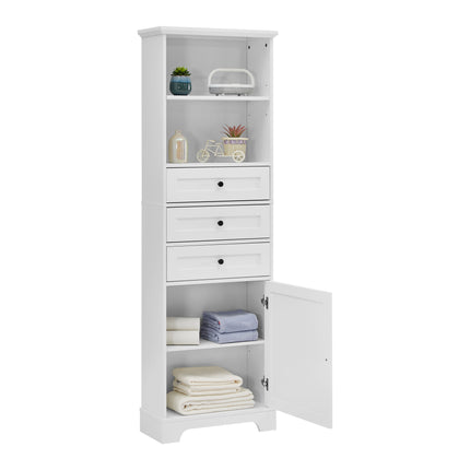 PU14- Tall Storage Cabinet with 3 Drawers and Adjustable Shelves for Bathroom;  Kitchen and Living Room;  MDF Board with Painted Finish - Likeshoppe 
