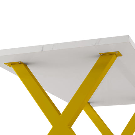 DT2- (TABLE ONLY) 70.87\"Modern Square Dining Table with Printed  Marble Table Top+ X-Shape Table Leg - Likeshoppe 