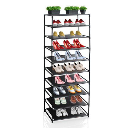 PQ2- Simple Houseware 10-Tier Shoe Rack Storage , Sturdy Shoe Stand, Non-Woven Fabric Shoe Shelf Organizer Closet for Home, Black - Likeshoppe 