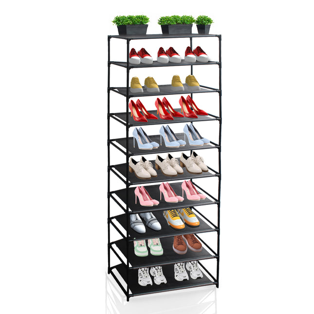 PQ2- Simple Houseware 10-Tier Shoe Rack Storage , Sturdy Shoe Stand, Non-Woven Fabric Shoe Shelf Organizer Closet for Home, Black - Likeshoppe 