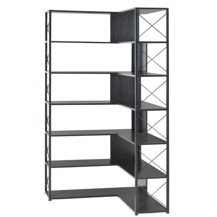 BC2- 7-Tier Bookcase Home Office Bookshelf, L-Shaped Corner Bookcase with Metal Frame, Industrial Style Shelf with Open Storage, MDF Board - Likeshoppe 