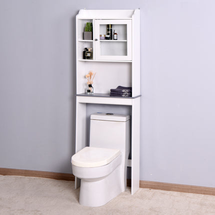 PU18- Modern Over The Toilet Space Saver Organization Wood Storage Cabinet for Home;  Bathroom -White - Likeshoppe 