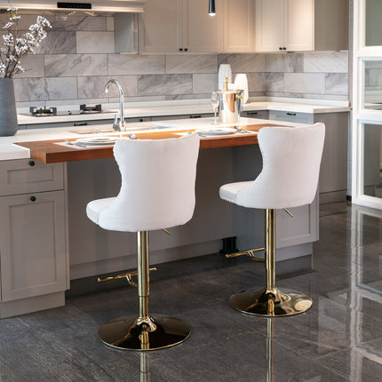 BS3- Furniture,Golden Swivel Velvet Barstools Adjusatble Seat Height from 25-33 Inch, Modern Upholstered Bar Stools with Backs Comfortable Tufted for Home Pub and Kitchen Island - Likeshoppe 