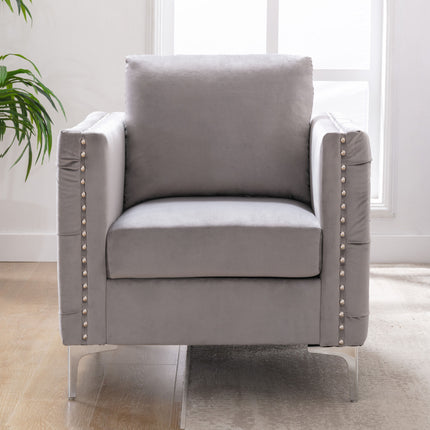 AC3- Modern Velvet Armchair Tufted Button Accent Chair Club Chair with Steel Legs for Living Room Bedroom - Likeshoppe 