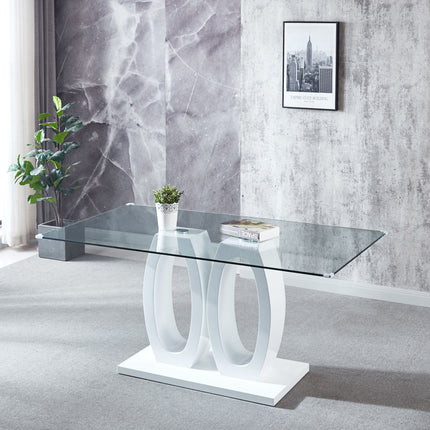 DT4- (TABLE ONLY) Contemporary Tempered Glass Top Double Pedestal Dining Table;  size 63" x 35.4" x 29.5" (Black or White) - Likeshoppe 