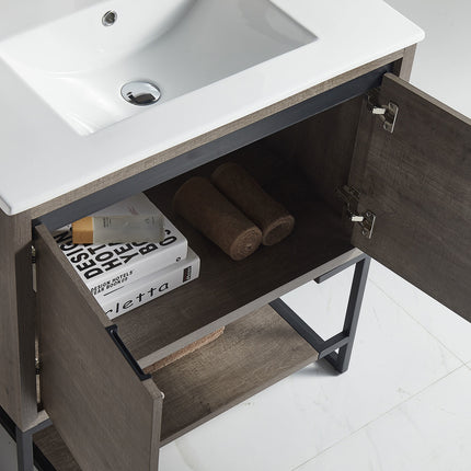 PT5- 32 inches Wood Freestanding Bathroom Vanity Combo with Integrated Ceramic Sink and 2 Soft Close Doors - Likeshoppe 