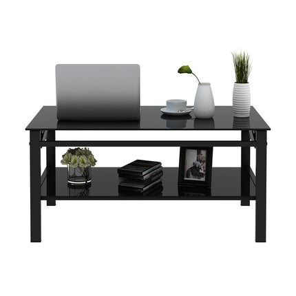 C6- Glass Lift Top Coffee Table;  Modern Simple 2-Layer Tempered Glass Coffee Table for Living Room;  Black - Likeshoppe 