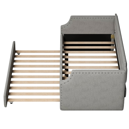 U4-Upholstered Daybed with Trundle;  Wood Slat Support; Upholstered Frame Sofa Bed ;  Twin - Likeshoppe 