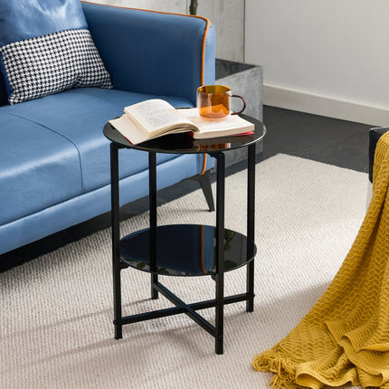 ST4- 2-layer Tempered Glass End Table;  Round Coffee Table for Bedroom Living Room Office - Likeshoppe 