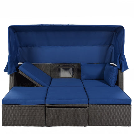 PX2- Outdoor Patio Rectangle Daybed with Retractable Canopy, Wicker Furniture Sectional Seating with Washable Cushions, Backyard, Porch - Likeshoppe 