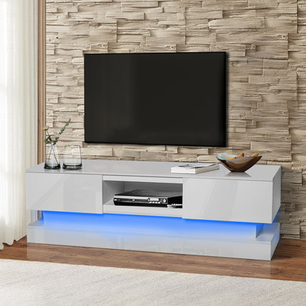 TV18-51.18inch WHITE morden TV Stand with LED Lights,high glossy front TV Cabinet,can be assembled in Lounge Room, Living Room or Bedroom,color:WHITE - Likeshoppe 