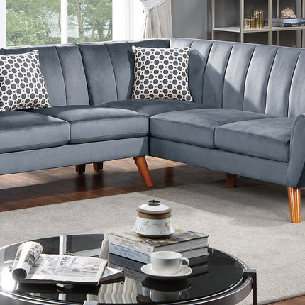 Contemporary 2-Pcs Sectional Set Living Room Furniture Dark Gray Velvet Couch Left Facing Sofa, Right Facing Loveseat Wedge Plush Cushion - Likeshoppe 