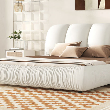 BR4- King Size Luxury Upholstered Bed With Thick Headboard, Leather King Bed with Oversized Padded Backrest, White(Expect Arrive date 2024/2/15) - Likeshoppe 